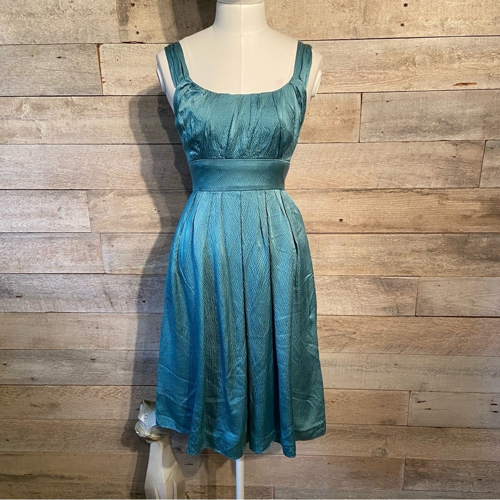Suzi Chin for Maggy Boutique women's teal coloured 100% silk dress in si…